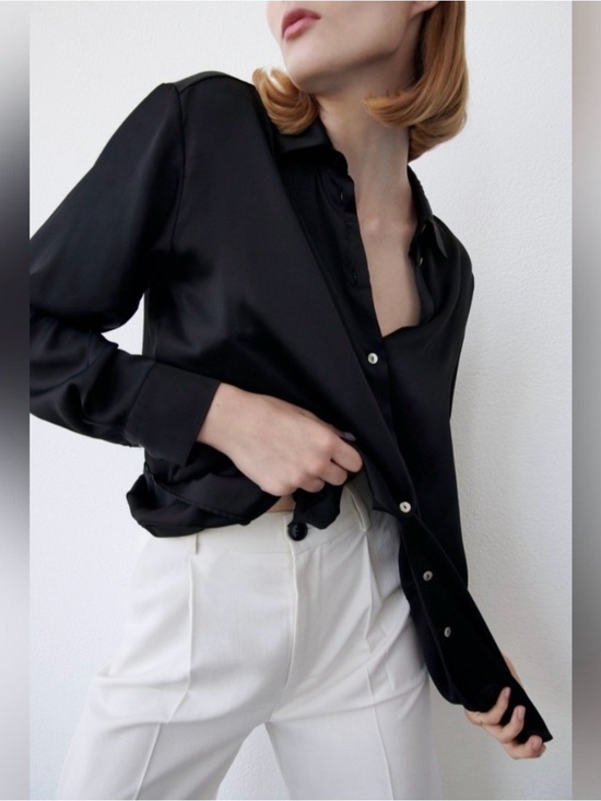 Zara Tops - ZARA Black Satin Effect Boho Chic Top